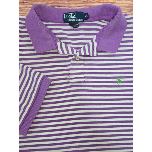 Polo Ralph Lauren Mens Polo XL Purple Striped Shirt Cotton - Picture 4 of 7